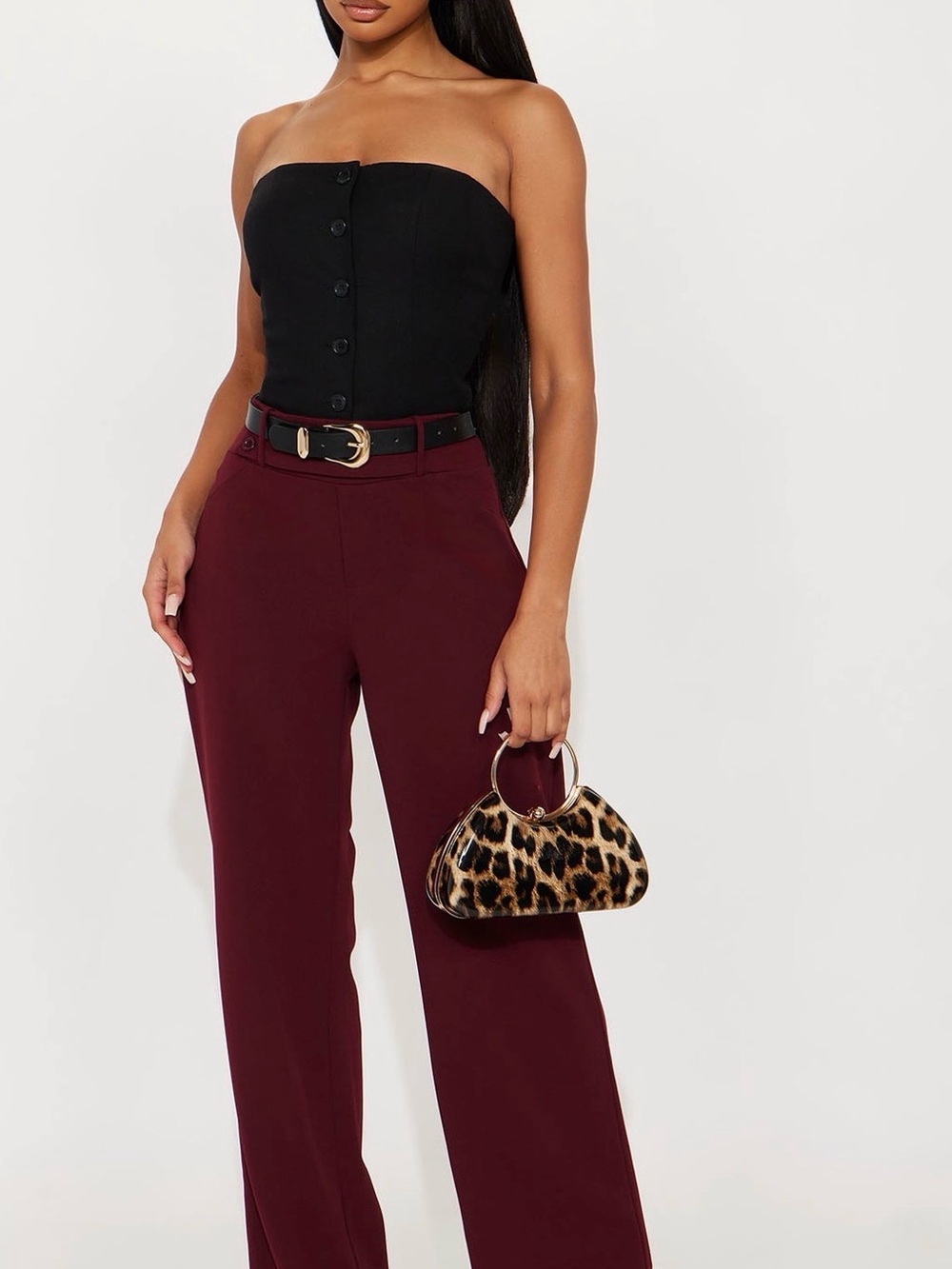 Fashion Nova Burgundy High-Waist Pants